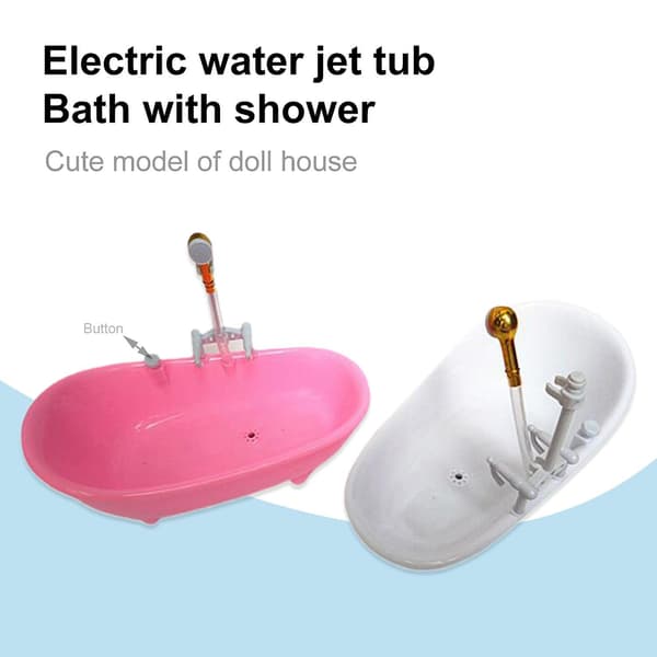 ZHOUBA Elektrisk docka badkar spouting vatten ljud miniatyr dockhus badkar för 1/6 dockor Db Pink Pink