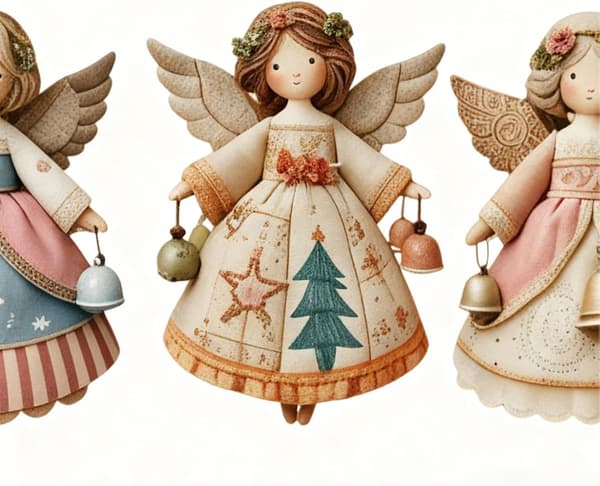 Juleengle-etiketter til juletræet 6 stk. natur justerbar -