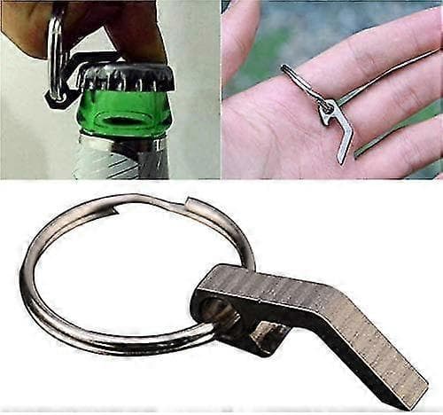 Flaskeåpner i rustfritt stål, mini, flat, for øl, utendørs overlevelse, lomme nøkkelring, verktøy, camping (2 stk, sølv)