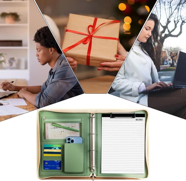 Læder-Padfolio til mænd, forretnings-dokumentorganizer i læder grøn - grün