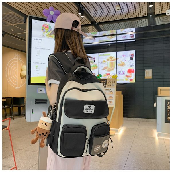 Large Capacity Wide Shoulder Strap Bag - Black+Pendant