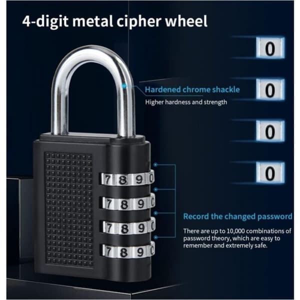 4-digit Combination Padlock 4-Pack with Robust Combination Code for Families, Schools, Luggage Lockers, and Toolbox
