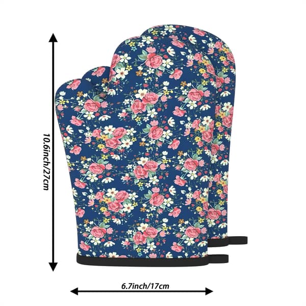 Heat-resistant oven mitts with hanging loop, 2-pack - Non-slip grip with floral pattern 2 pcs