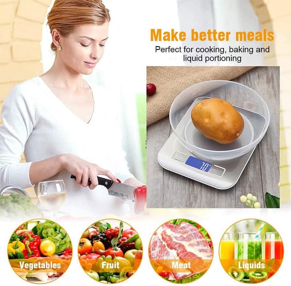 Precision Kitchen Scale 1g to 5kg with Tare Function 6 Units USB Rechargeable Digital Food Scale Silver