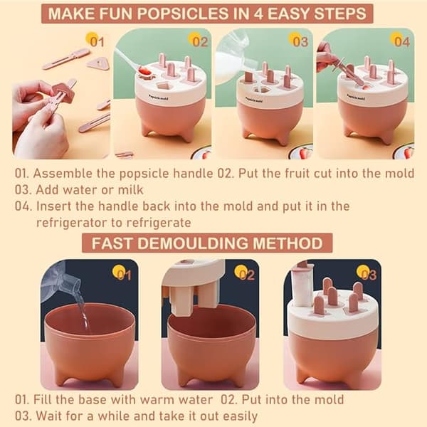 Isform til ispinde, BPA-fri isform til ispinde, 6-hullers plastform, genanvendelige DIY-isforme til fremstilling af ispinde, sorbeter (pink)