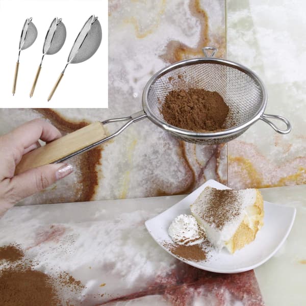 Fine Mesh Kitchen Strainers, 3-Piece Stainless Steel Sieve Set, Easy Handling and Space-Saving Storage for Sifting and Straining, Robust
