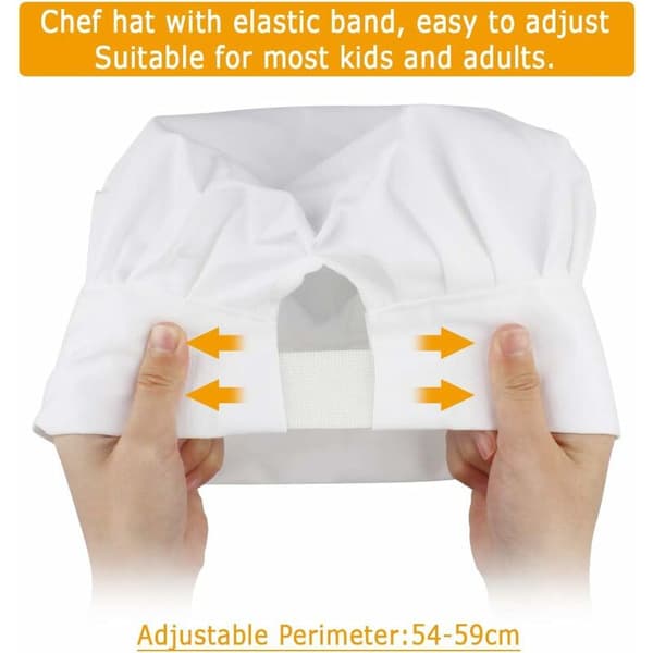 3-delad vit kockmössa, justerbar kockmössa med justerbart elastiskt band Poly Unisex kockmössa för restaurangmatlagning-