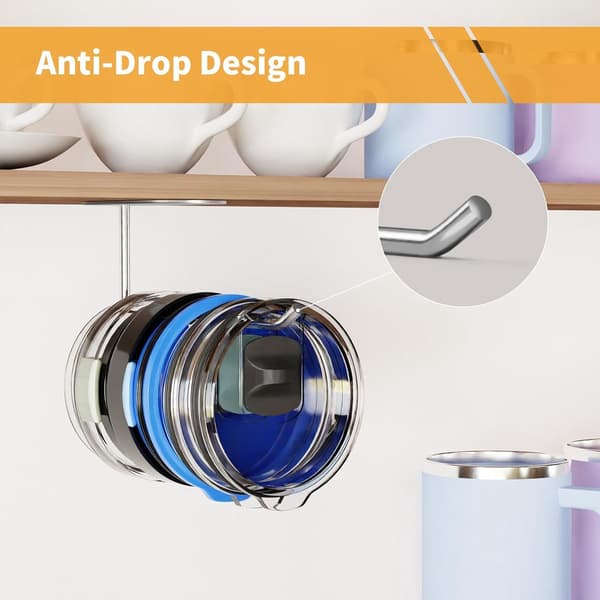 Mug Lid Organizer (16.4 x 4.4 x 5.9 cm), Space-Saving Mug Lid Organizer Under Cabinet, Multifunctional Self-Adhesive Storage Hook