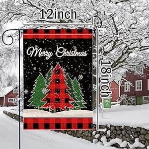 Juletræsflag til udendørs, vinterjuletræsrudemønster, rød