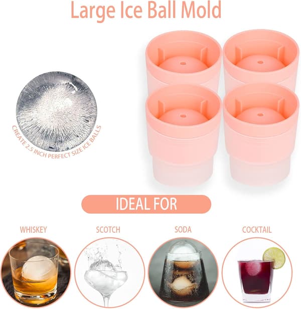4 pcs (Pink) Ice Ball Molds Spherical Ice Ball Molds Round Ice