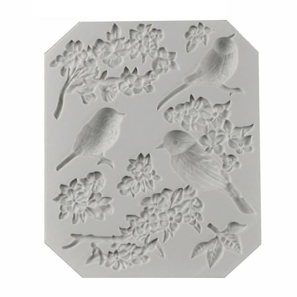 Fugler Blader Blomster Kirsebærblomster Silikonform Vit white