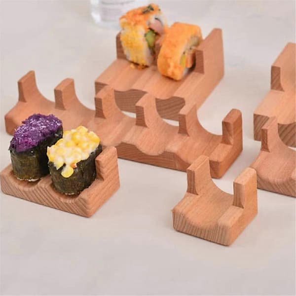 Wooden Sushi Tacos Holder Serving Stand Divider Taco Rack Tray Plates C