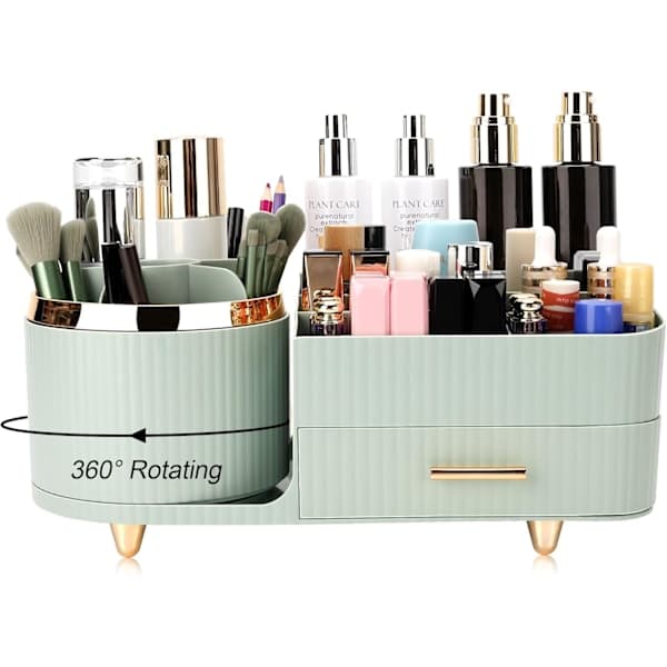 Makeup Storage, Cosmetic Display Cabinet with Drawers, 360° Rotating Multifunctional Cosmetic Storage Shelf