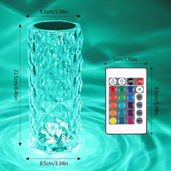 Crystal Table Lamp - LED Diamond Table Lamp with 16 Colors - Rechargeable Mood Lamp - Touch Control and Remote Control