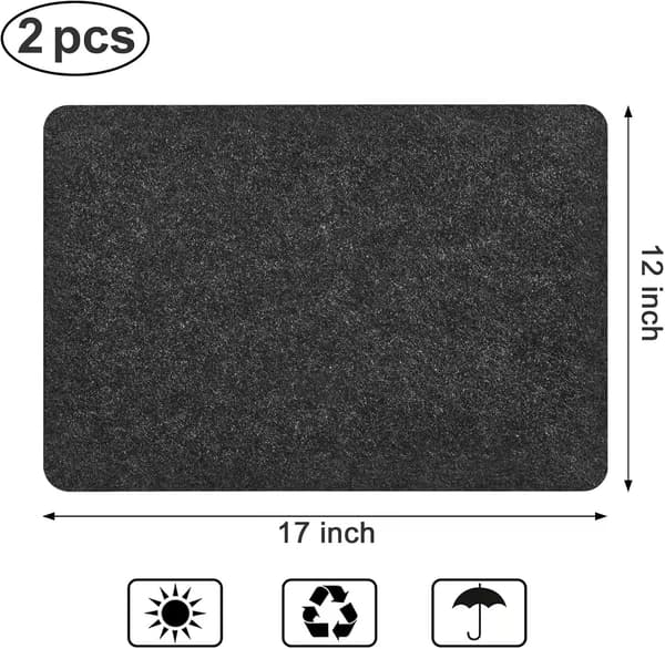 Two-piece heat-resistant air fryer coffee maker and toaster mat - black rectangular felt covers and silicone counter protectors.