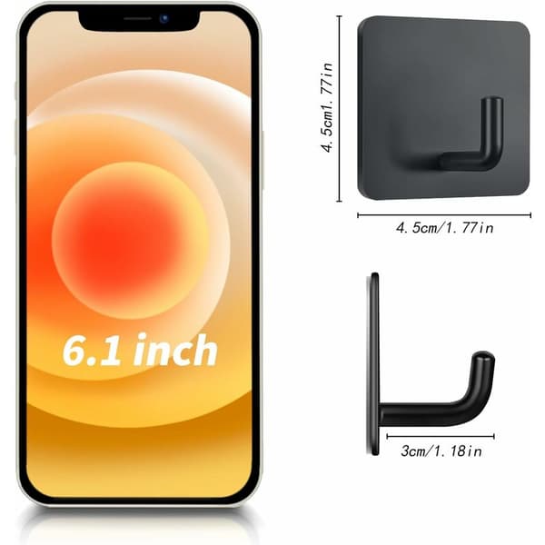Self-adhesive towel hooks, for hanging bathrobes, coats, wall hooks, stainless steel, 4-pack (black)