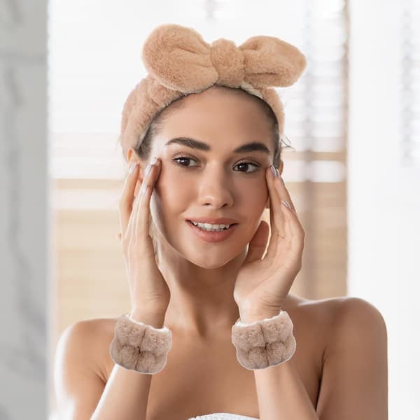 Facial Cleansing Headband and Wristband Set, Essential Beauty Routine Accessory, Bunny Ears Headband