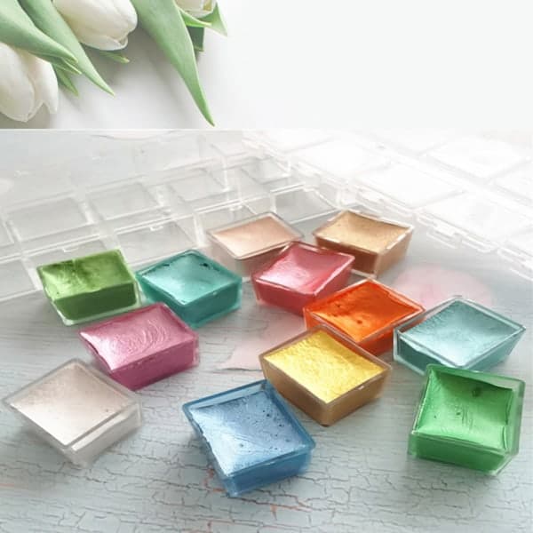 12 farver akvarelmaling metallisk glitter til kunstnere papirvarer graffitiværktøj Candy farver Candy colours