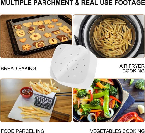 Firkantet perforert bakepapir til Airfryer 100-pakning Hvit 20 cm