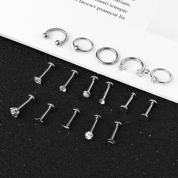 12-25 Stk. 16G Tragusøreringe til Kvinder Mænd Brusk Labret Stud Piercing Smykker Sølv A - 18