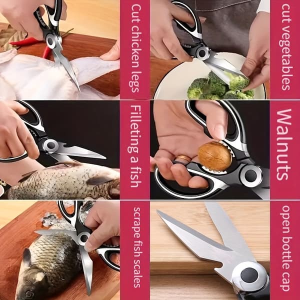 Durable Stainless Steel Kitchen Shears | Sharp Blades, Ergonomic Handle, Multifunctional for Fish, BBQ, Bone Cutting - Cooking, Baking