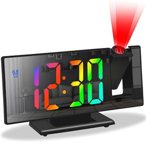Practical and Beautiful Digital Alarm Clock 180° Rotation Projection with Time Temperature Snooze Desk Clock 12/24H USB Projector