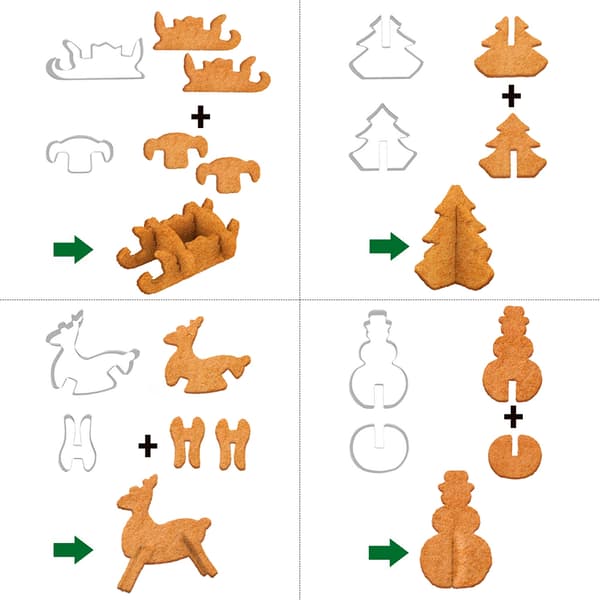 8 stk/sæt 3D-forme i rustfrit stål med juletræ, snemand, slæde, elg bageform til julefest