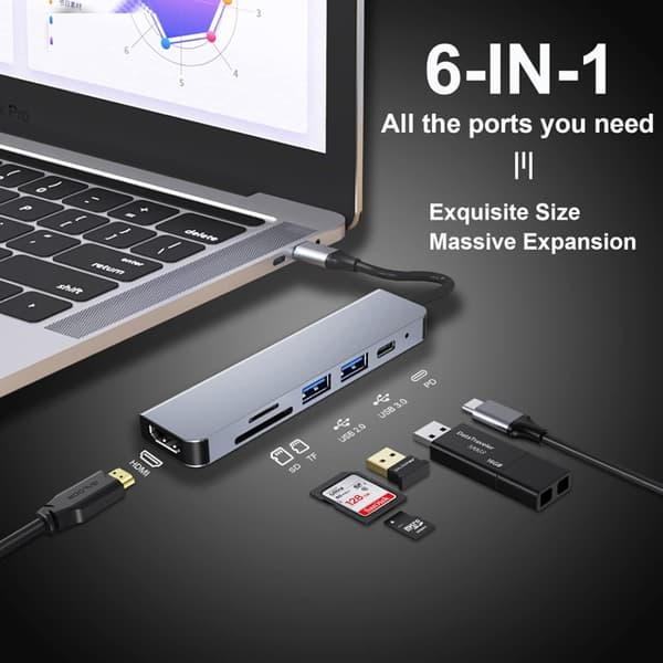 USB-C-hubi, monipuolinen USB-C-sovitin MacBook Pro & Air -lisävarusteille