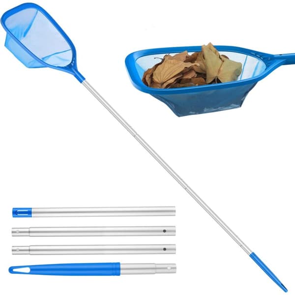 Pool Surface Skimmer Net, Pool Bottom Net with 1.14m Sturdy Aluminum Pole, 13cm Deep Net with 4-Piece Pole for Pool