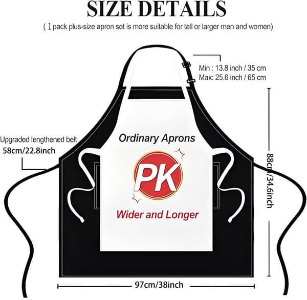 Plus Size Apron, Water-Resistant Polyester With 2 Pockets And Adjustable Neck Strap, Unisex For Cooking Grilling Work, Black 35x38 Inches