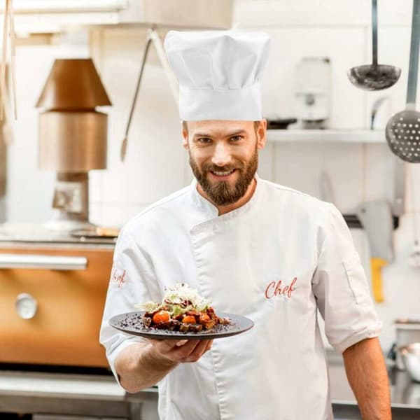 3-delad vit kockmössa, justerbar kockmössa med justerbart elastiskt band Poly Unisex kockmössa för restaurangmatlagning-