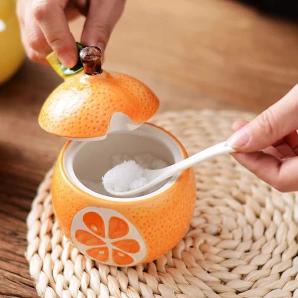 250 ml Fruit Shaped Spice Jar, Sugar Bowl, Spice Jar with Lid and Spoon