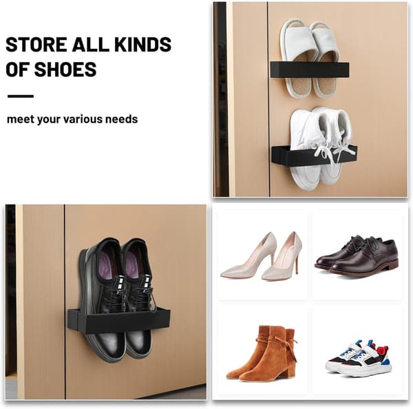 (Black-4) Adjustable Wall Mounted Shoe Rack, Plastic Shoe Holder