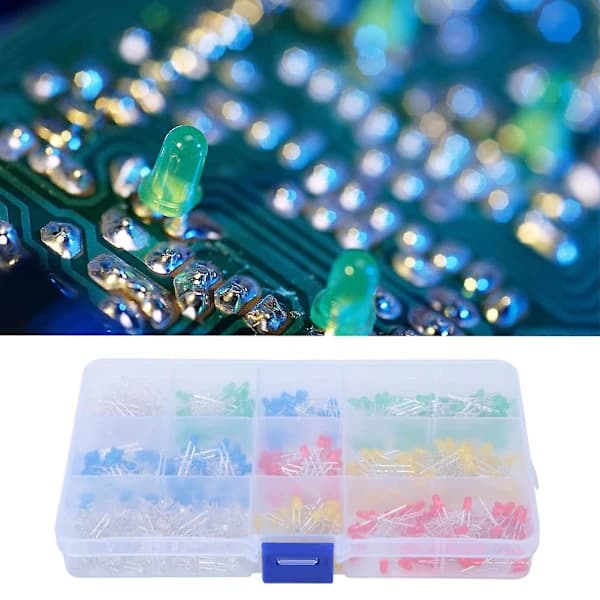 3mm Round Head LED Diodes, 500 Pcs in Blue, Yellow, Red, Green, and White