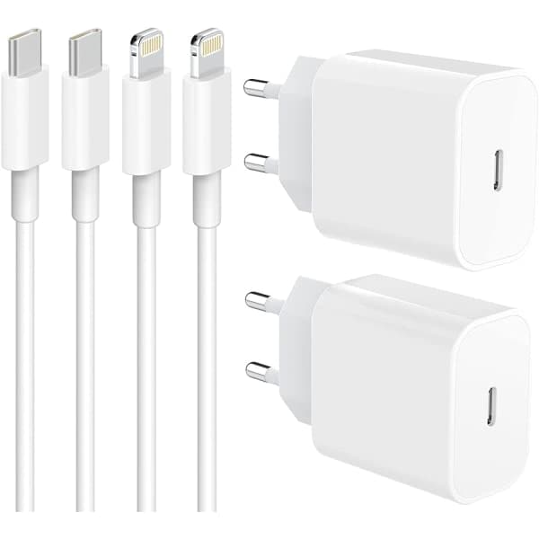 (2 stk) iPhone 20W Hurtigoplader OG USB-C Lightning-kabel 20W 2 meter 2 meters