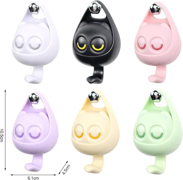 6 Pieces Creative Self-Adhesive Hooks, Cute Cat Key Hooks, Self-Adhesive