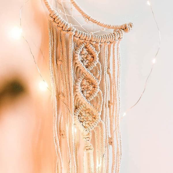 Vægdekoration Måne Drømmefanger med LED-lys Håndlavet Vævet Drømmefanger Boho Drømmefanger Hus