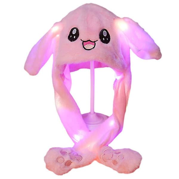 Cute Bunny Hat with Moving and Jumping Ears, Funny Animal Plush Rabbit Hats PINK