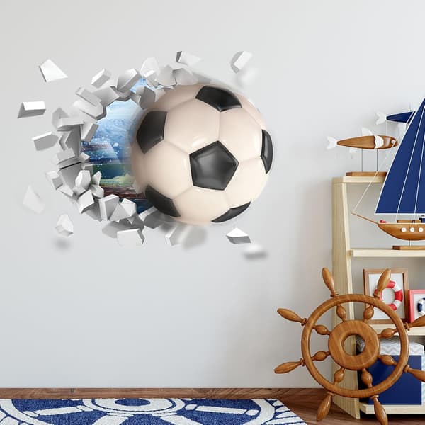 Fotboll 3D-affisch - Väggdekoration för barn och tonåringar - Fotbollsdekal - Sovrum