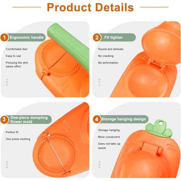 Dumpling Machine 2 in 1 Manual Noodle Press Machine Dumpling Skin Machine Dumpling Mold (Orange)