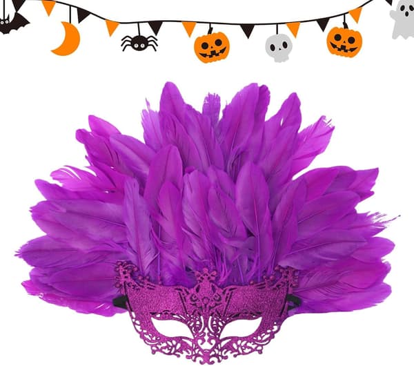 Maskerad ansiktstäckning Halloween fjäder halv ansikte hår Voilett - Voilett