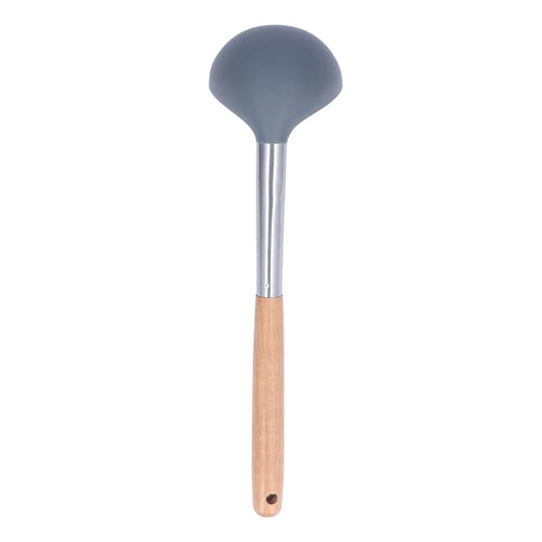 Silicone Soup Ladle, Non-Stick, Scratch-Resistant, Wooden Handle, Soft, Safe, Durable