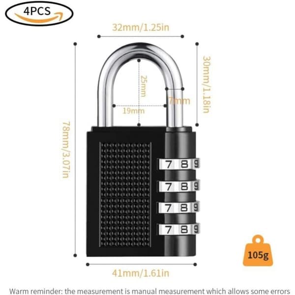 4-digit Combination Padlock 4-Pack with Robust Combination Code for Families, Schools, Luggage Lockers, and Toolbox
