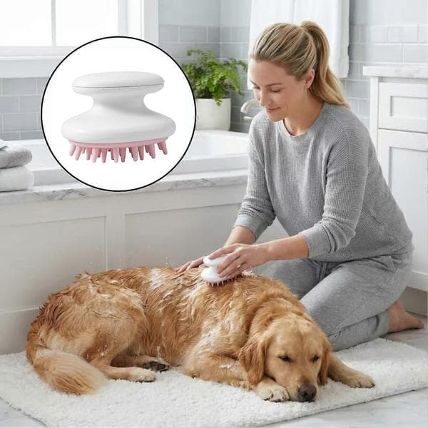 Pet Massage Brush - Silicone Teeth with Ergonomic Non-Slip Handle A A