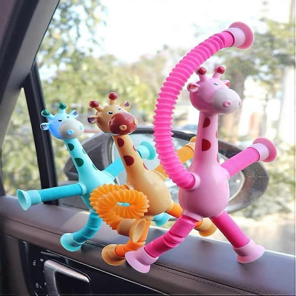 Teleskopisk Sugkopp Giraff Leksak, Sensoriska Drag Leksaker, Motoriska Leksaker för Förälder-Barn, Tecknad Teleskopisk Rör Giraff Utbildande Avkoppling