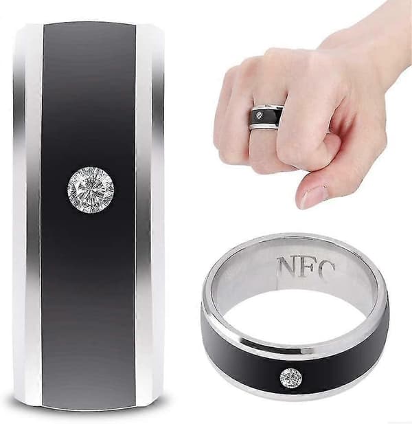 2 stk. brugervenlige NFC Smart Ringe, metalmateriale universel smart ring, til mobiltelefon (størrelse 7)