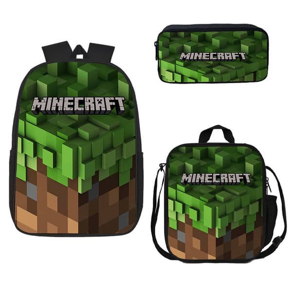 Minecraft School Bag Game Backpack Three-Piece Set for Primary and Secondary School Students pencil case pencil case