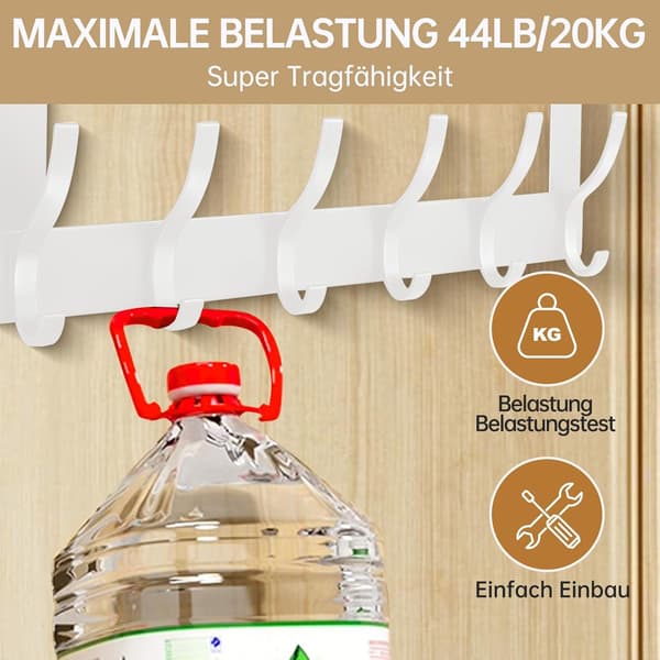 Door Hook Hanger with 6 Hooks, Wall Mounted Coat Rack in Space Aluminum 222