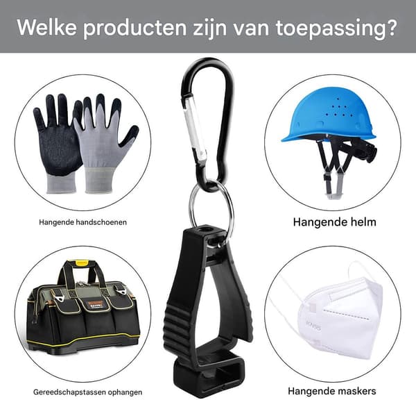 12 Handskeklemmer Holder Arbejdshandske Griber Hjelmkrog til Byggeri Sort