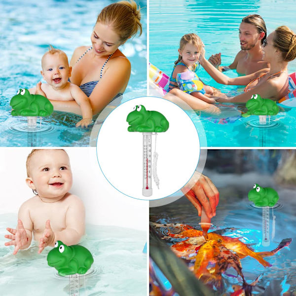 Flydende pooltermometer, pooltermometer, flydende termometer med snor, pooltermometer til udendørs/indendørs spa, pools, badekar, akvarier, frø Frog Frog